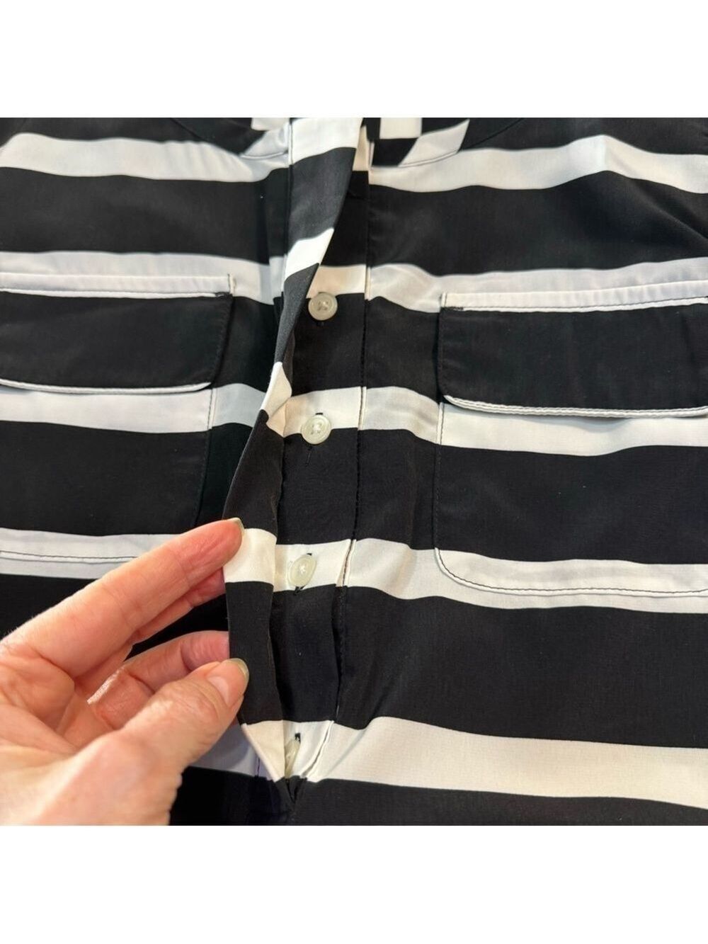 Gap Black and White Striped Top with Chest Pockets Small - Picture 3 of 10